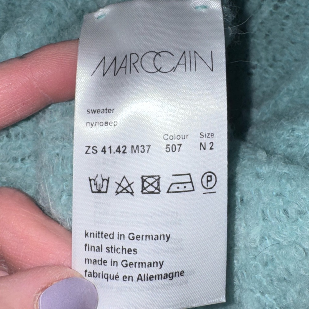 Marc Cain Sport Teal Alpaca Wool V-Neck Chunky Knit Sweater Oversized Small - Picture 9 of 14